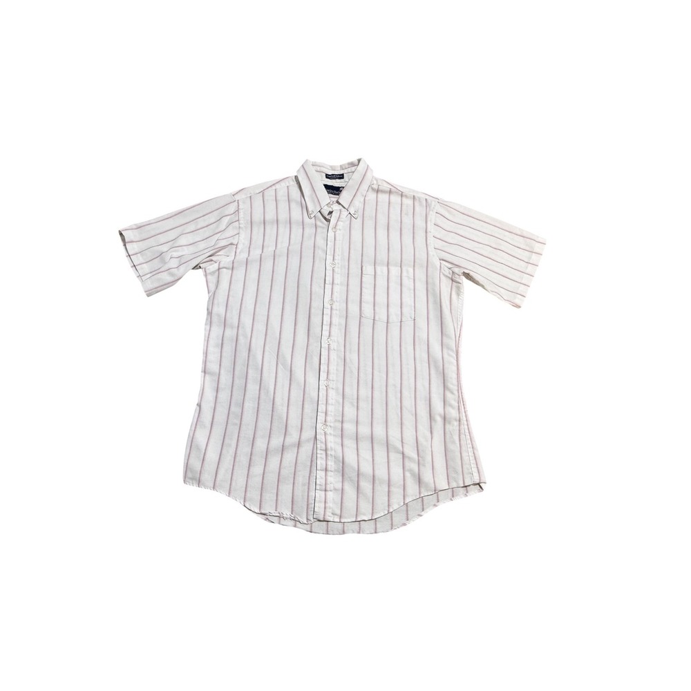 Vintage Stanley Blacker Shirt Mens XL White Stripe Short‎ Sleeve Button Down USA
